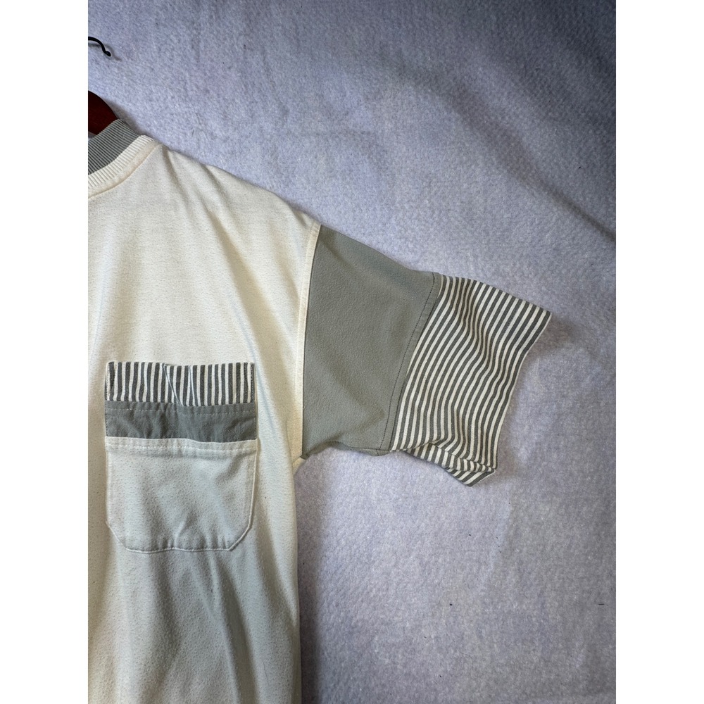 Vintage Le Tigre Mens Colorblock Striped Knit Pocket Shirt Cream Grey Size M - Picture 4 of 7